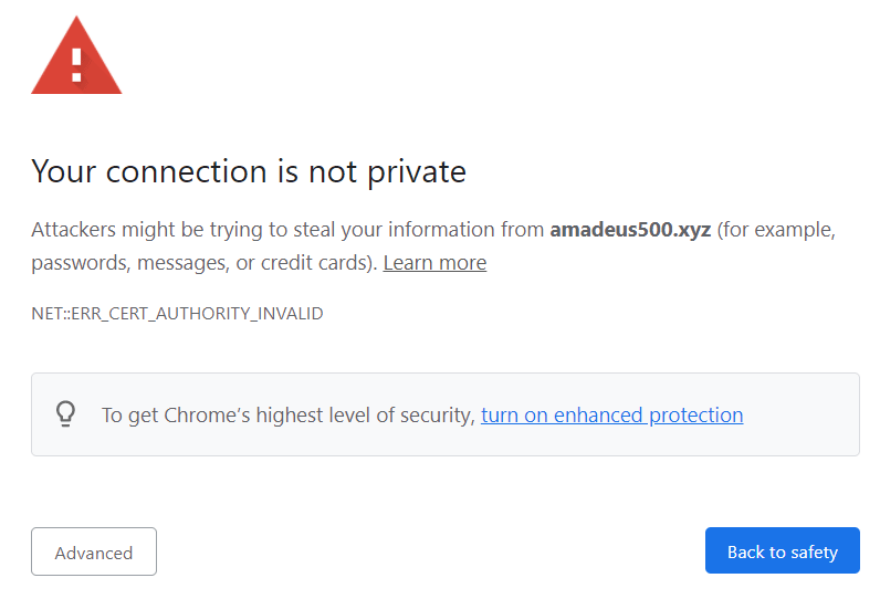 Error: Your connection is not private