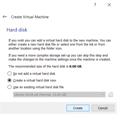 VirtualBox - Hard disk