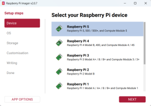 Select your Raspberry Pi Device