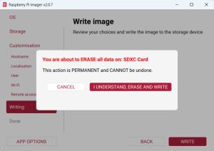 Warning before writing the image