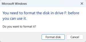 Windows message to format the SD card